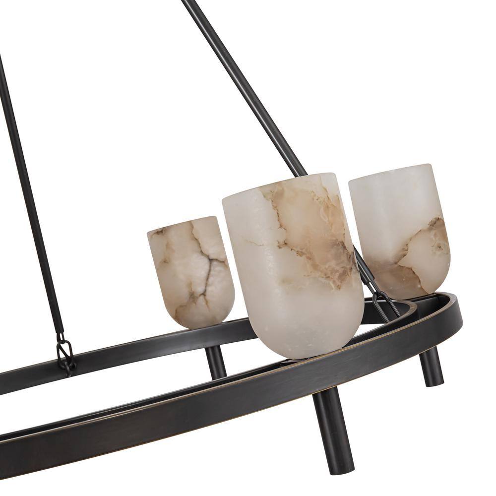 Urban Bronze and Alabaster 6-Light Wagon Wheel Chandelier
