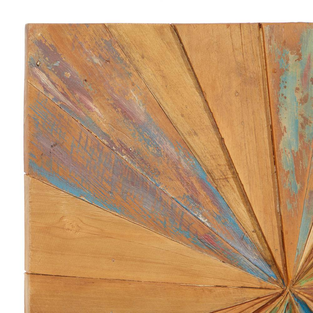 Teak Wood Multicolor Sunburst Wall Decor 28" Square