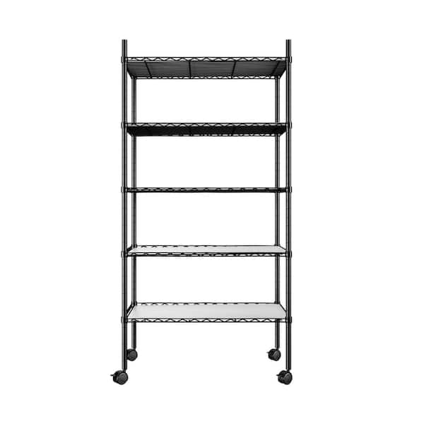 Tunearary Outdoor/Indoor Black Metal Plant Stand Shelves with Wheels (5-Tier)