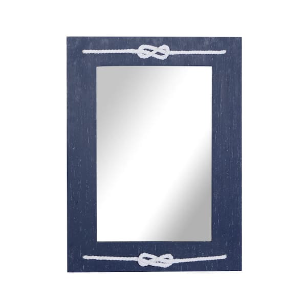 Litton Lane 31 in. x 23 in. Rectangle Framed Blue Wall Mirror with Knot Detailing