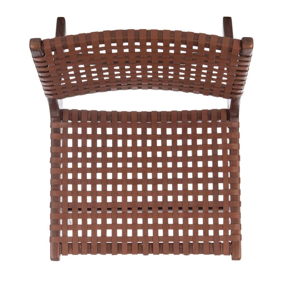 Cognac Brown Leather & Sungkai Wood Transitional Side Chair