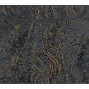Ronald Redding Black Polished Marble Wallpaper, 27-in by 27-ft