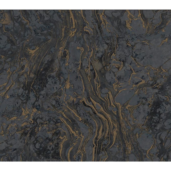 York Wallcoverings Ronald Redding Black Polished Marble Wallpaper, 27-in by 27-ft