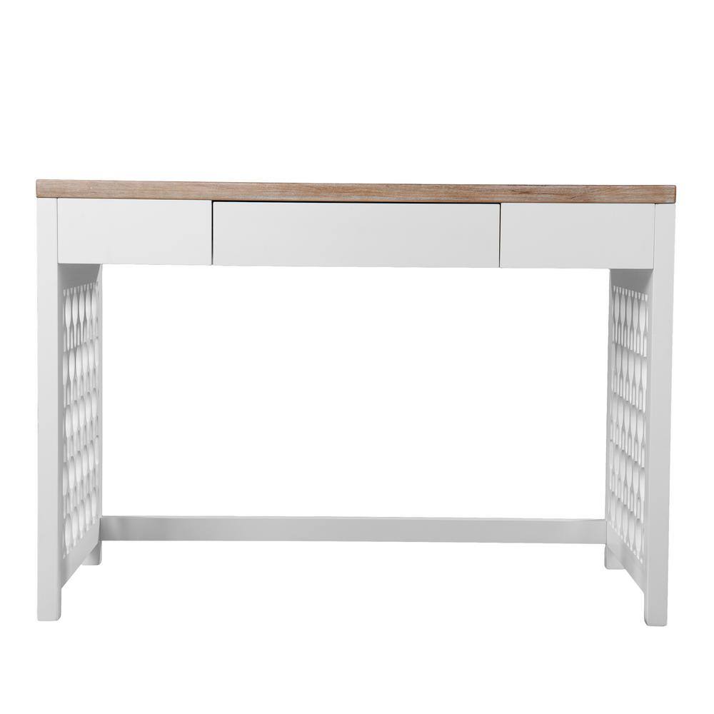 Wayliff 43 in. Rectangular Natural and White Finish Wood Single Drawer Writing Desk with Storage