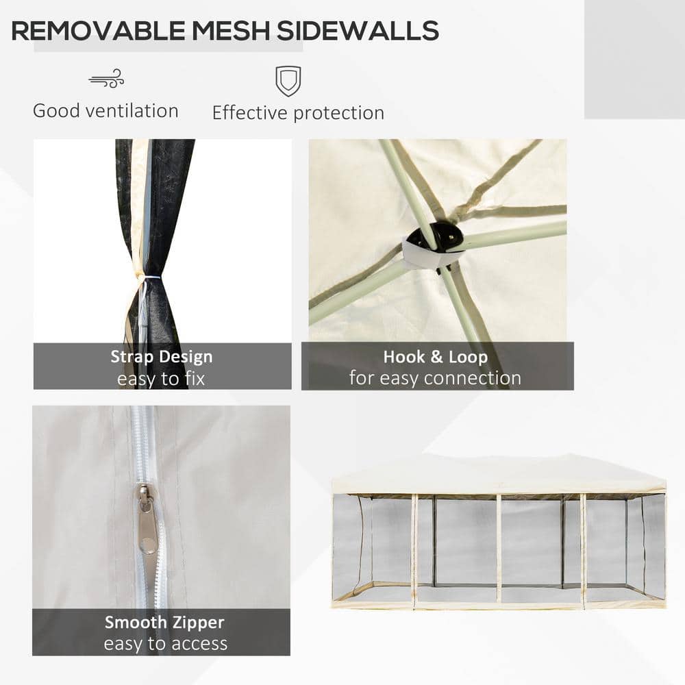 Beige 10' x 20' Pop Up Canopy Tent with Mesh Sidewalls