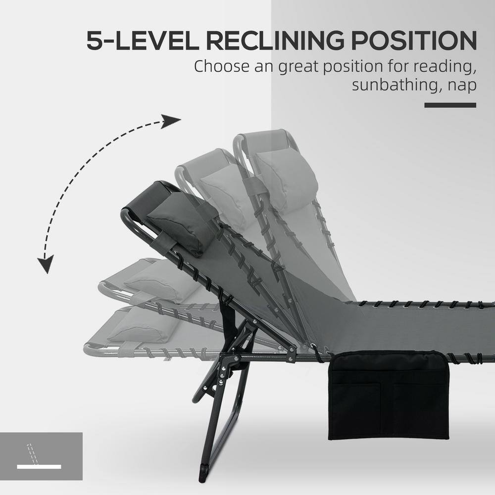 Gray Mesh Folding Outdoor Chaise Lounge with Reclining Backrest