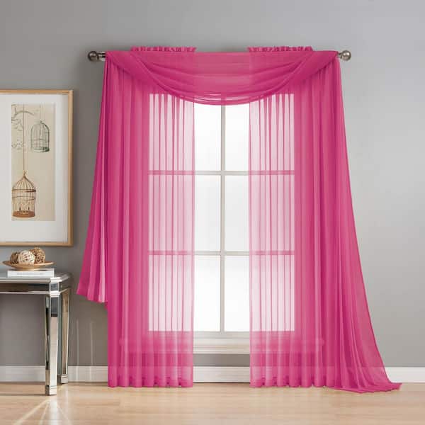 Window Elements Diamond Sheer Voile 56 in. W x 216 in. L Curtain Scarf in Hot Pink