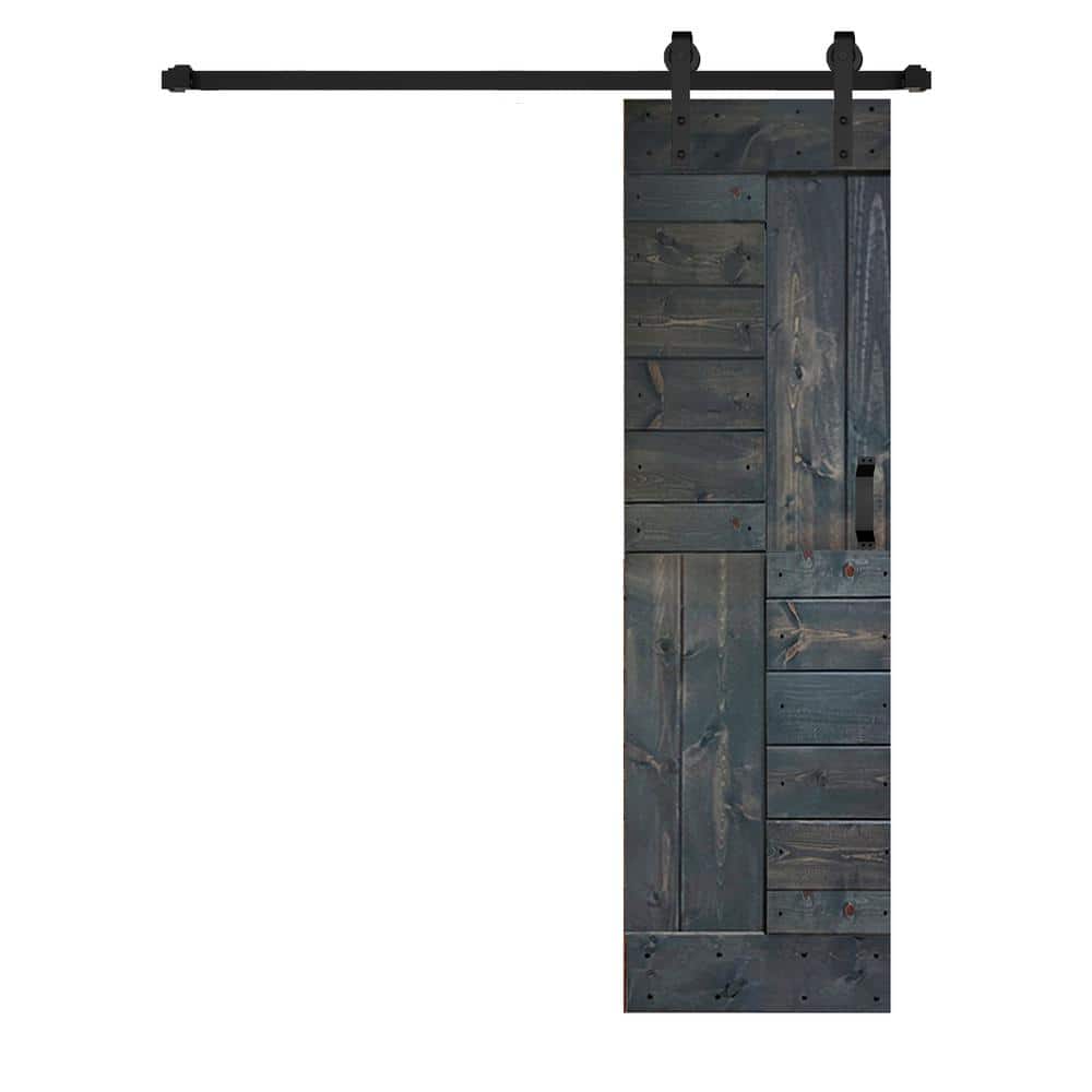 Aged Barrel Multi-Color Paneled Pine Wood Sliding Barn Door