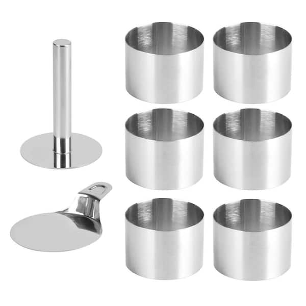 8-Pack Cake Ring Mold Set with 3 in. Cooking Rings, Pusher and Lifter, Seamless Stainless Steel Cake Cutter Baking Tool