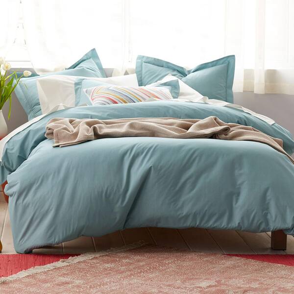 Cstudio Home by The Company Store Organic 3-Piece Blue Haze Solid Cotton Percale Full Duvet Cover Set