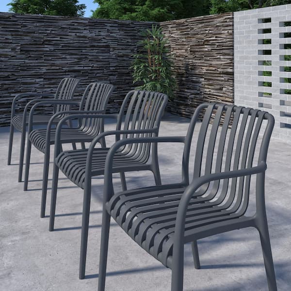 Lagoinha 4-Piece Cane and Resin Patio Dining Chair Set Grey