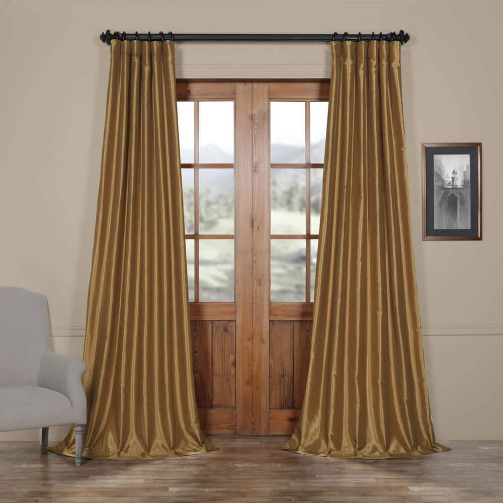 Exclusive Fabrics Furnishings Flax Gold Solid Rod Pocket Room Darkening Curtain 50 In W X 84 In L Pdch Kbs8 84 The Home Depot