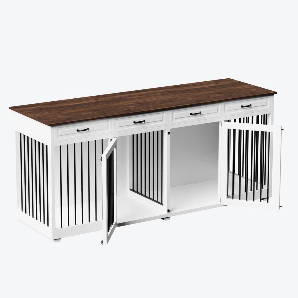 FUFU&GAGA 86.6 in. Wooden Dog Crate Kennel with 4Drawers and Divider