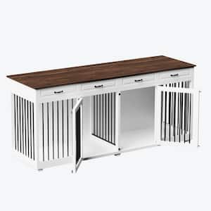 86.6 in. Wooden Dog Crate Kennel with 4-Drawers and Divider Dog Crates, Large Dog Pens Furniture for 2 Large Dogs, White