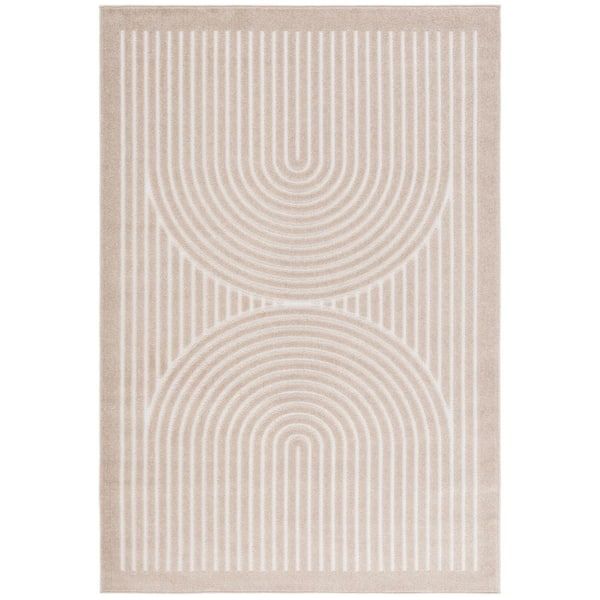 Stella Beige/Ivory 5 ft. x 8 ft. High-Low Arches Border Indoor/Outdoor Area Rug
