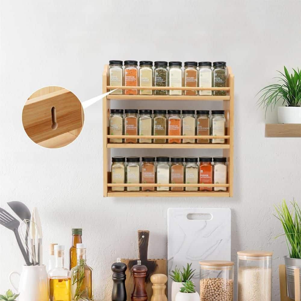 Spice Rack Handle Esepony 15.74 in. x 5.11 in. x 16.53 in. Bamboo Spice Rack with Handles ...