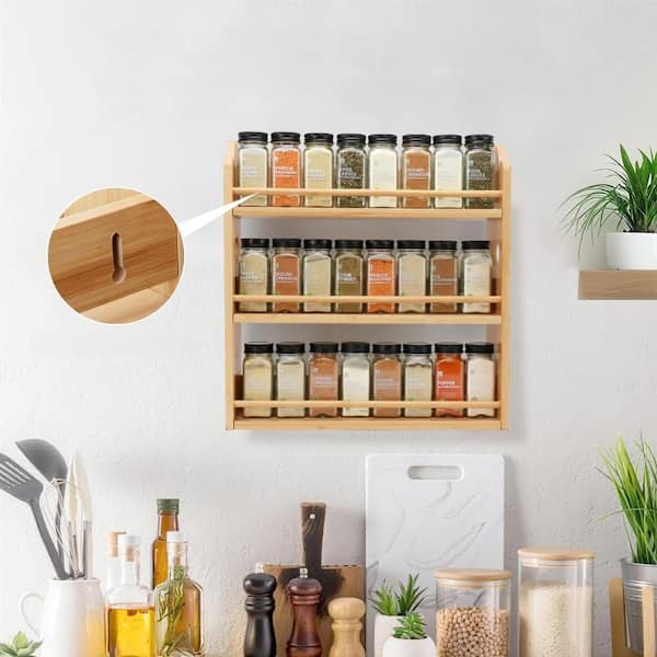 15.74 in. x 5.11 in. x 16.53 in. Bamboo Spice Rack with Handles for Kitchen Counter or Wall Mounting, Natura