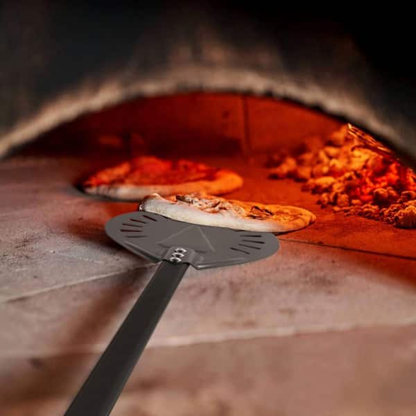 4-Piece Pizza Peel Kit with 9 in. Perforated Turning Peel, 40 in. Aluminum Handle, Brush and Ash Rake