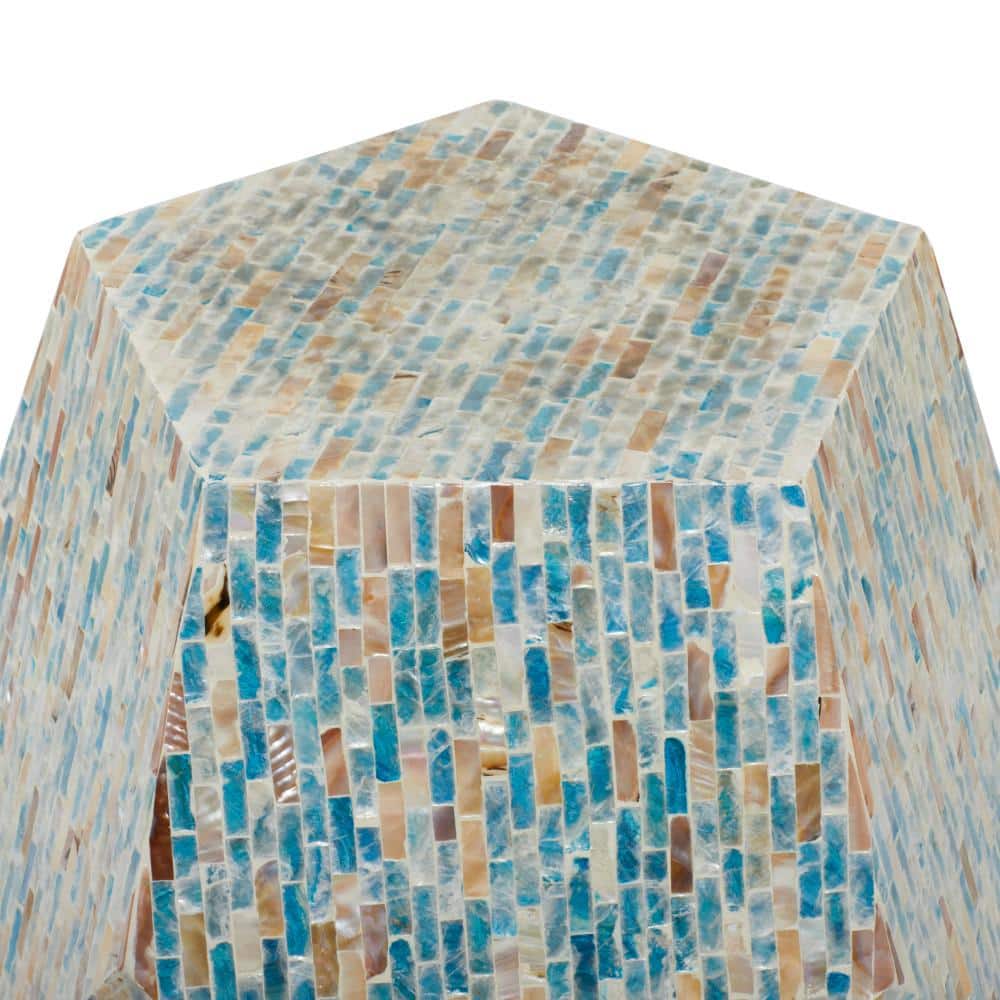 Natural Wood and Shell Round Accent Table