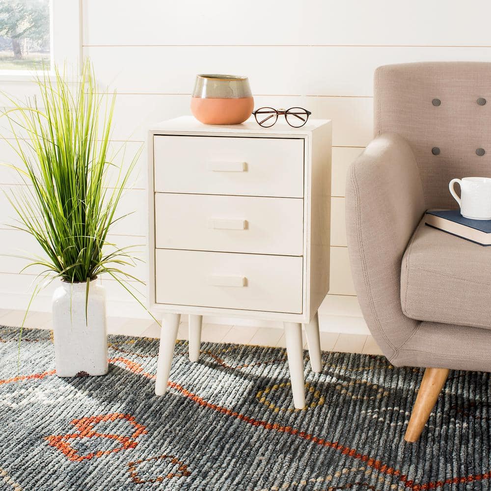 Pomona Antique White Mid-Century 3-Drawer Transitional Accent Table