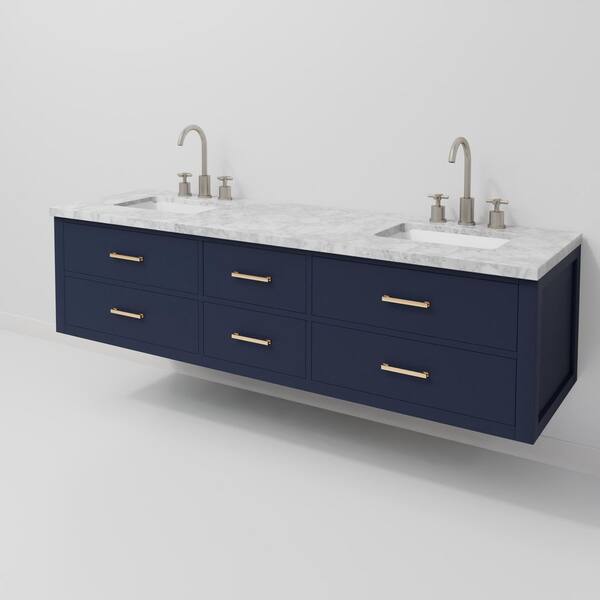 Lexora Sherman 72 in W x 22 in D Blue Double Bath Vanity, Carrara