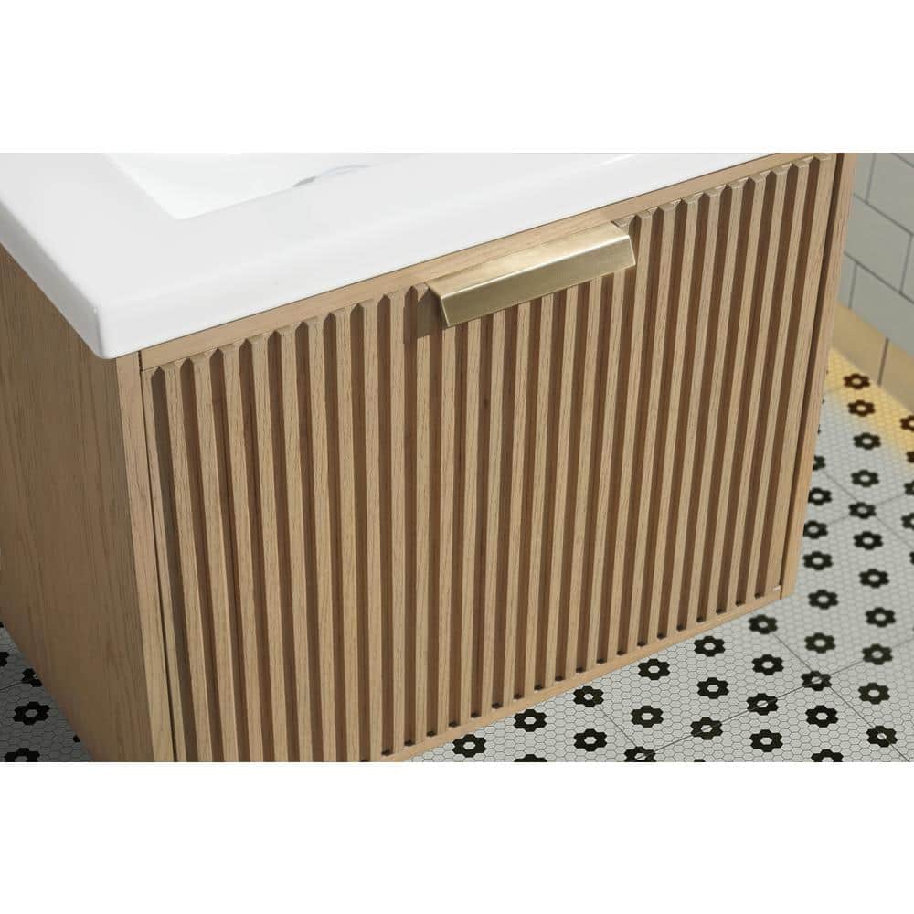 24'' Oak Floating Single Bathroom Vanity with Ceramic Sink