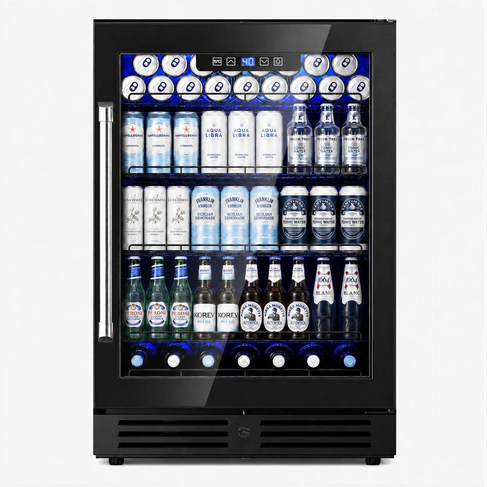 23.4 in. Single Zone 180-Cans Freestanding/Built-in Beverage and Wine Cooler in Black with Reversible Door price history on PriceWatchPro