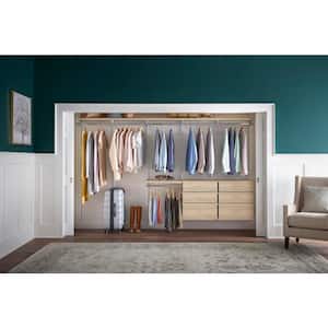 Genevieve 10 ft. Birch Adjustable Closet Organizer 2 Long, 2 Short, and Double Hanging Rods with 6 Drawers