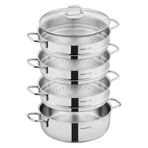 Perla 5 Piece Stainless Steel Manti Steamer Cookware Set in Silver