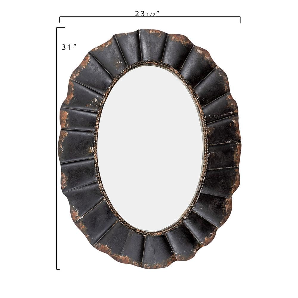 Elegant Full-Length Oval Wooden Mirror with Silver Accents, 24"x31"