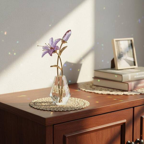 5.9 in. x 2.7 in. Purple Crystal Artificial Tiger Lily with Vase