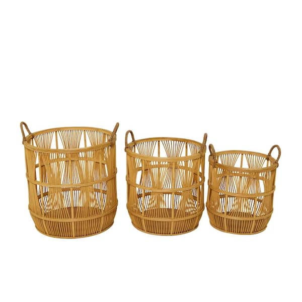 Litton Lane Wood Handmade Storage Basket with Handles (Set of 3)