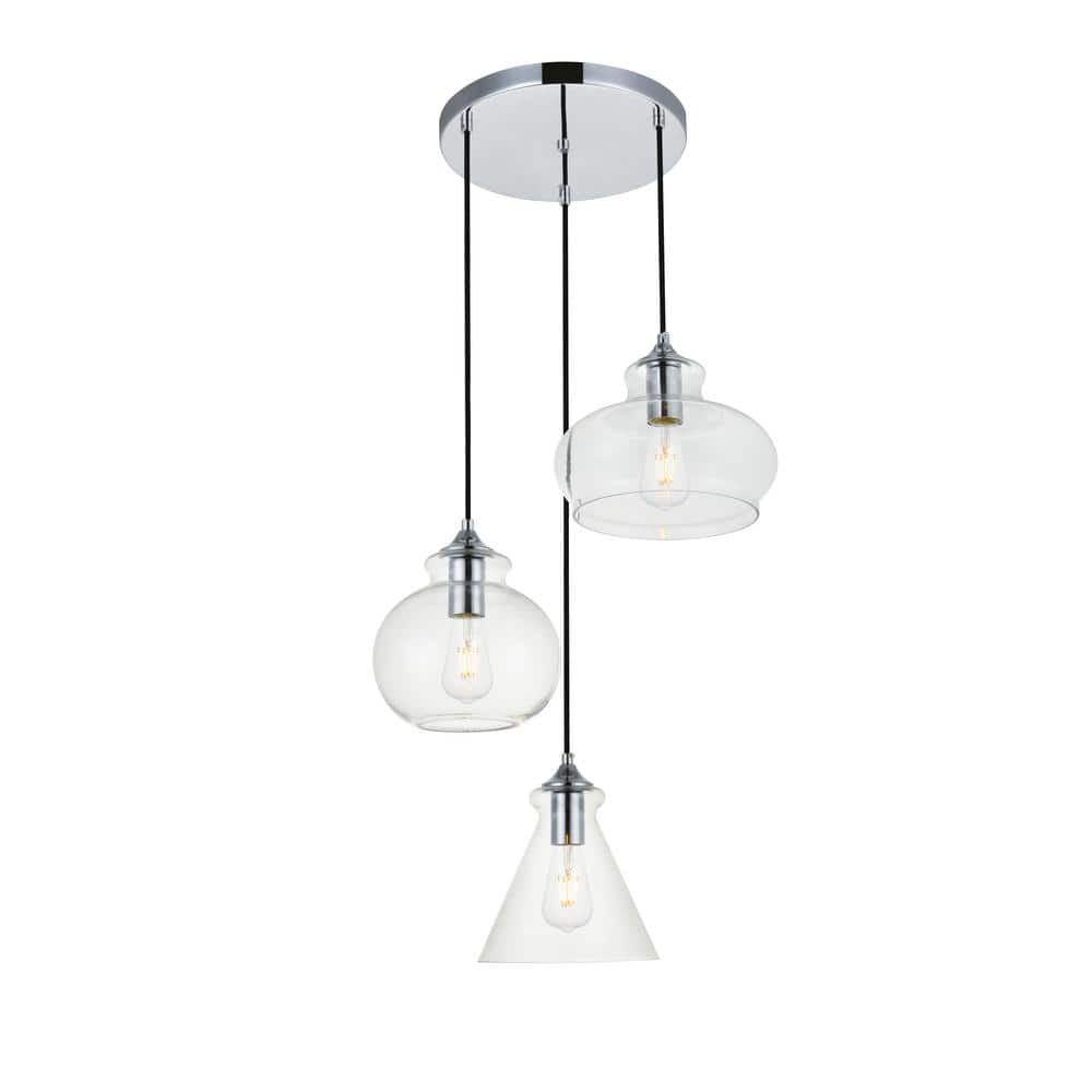 Timeless Home Dwayne 3-Light Pendant in Chrome with 9.4/7.9/7.9 in. W x 6.9