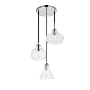 Timeless Home Dwayne 3-Light Pendant in Chrome with 9.4/7.9/7.9 in. W x 6.9/7.3/7.9 in. H Clear Glass Shade