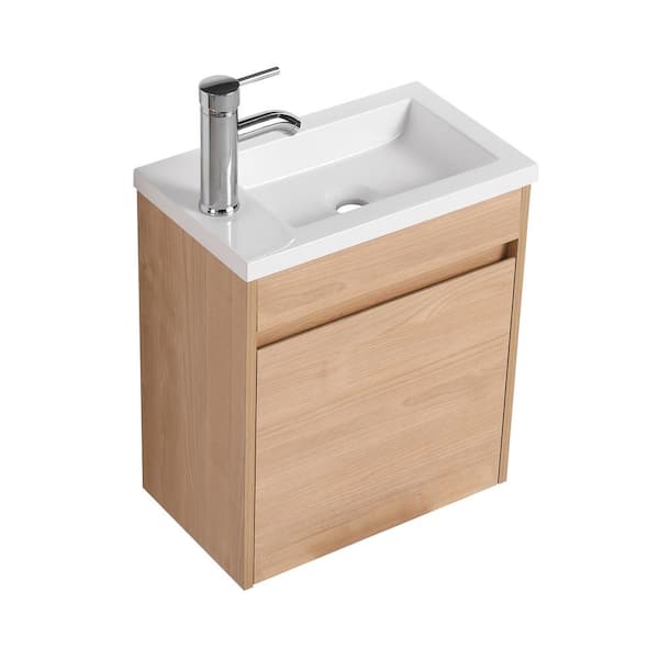 cadeninc 10.2 in. W x 17.3 in. D x 19.9 in. H Freestanding Bathroom Vanity in Oak with White Ceramic Single Sink Top