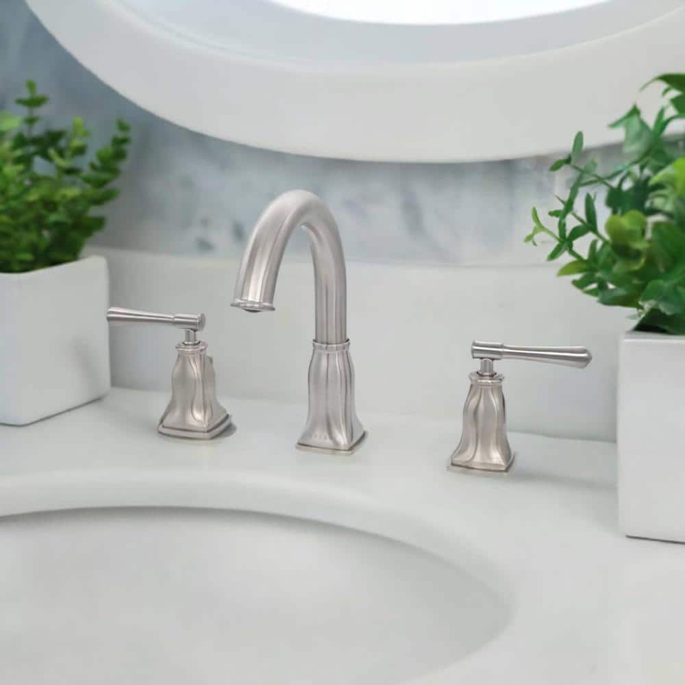 Aurora Brushed Nickel High Arc Double Handle Bathroom Faucet