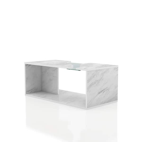 Furniture of America Dulcet 39.37 in. White Rectangle Glass Top Coffee Table with LED Lights