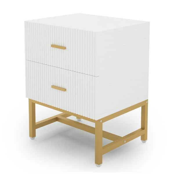 Mayville White 2-Drawer 19.69 in. W Wood Nightstand with Storage for Bedroom, Living Room, Small Spaces