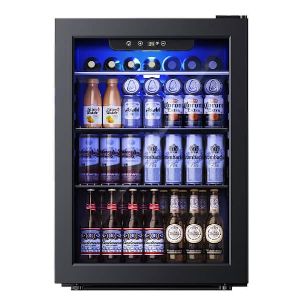 SIMZLIFE 17.5 in. Single Zone 100-Cans Freestanding/Countertop Beverage and Wine Cooler Fridge in Black, Reversible Door