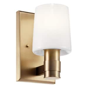 Adani 1-Light Champagne Bronze Bathroom Indoor Wall Sconce Light with Opal Glass Shade