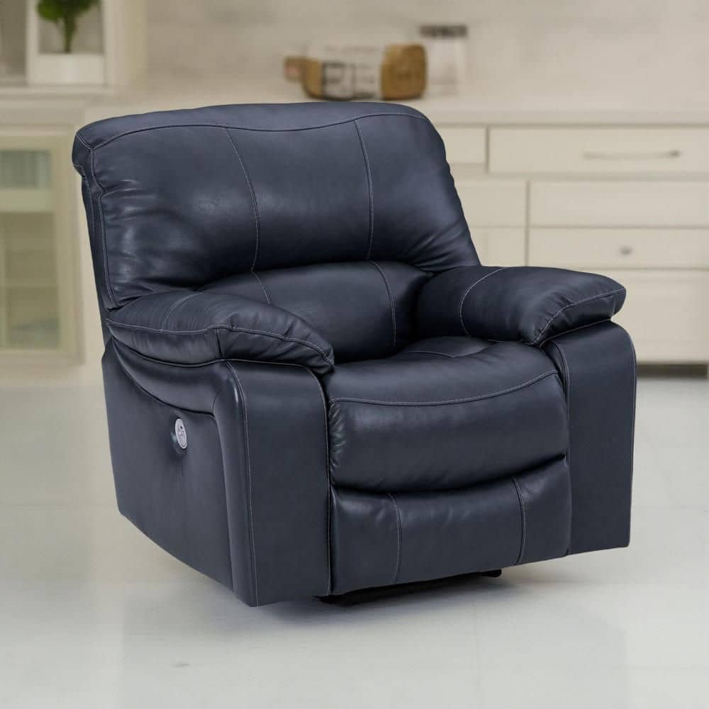 Benjara Leesa Ocean Blue Faux Leather Rocker Power Recliner Chair with ...