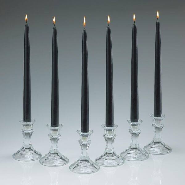 Light In The Dark 12 in. Tall 3/4 in. Thick Elegant Black Unscented Taper Candles (Set of 12)