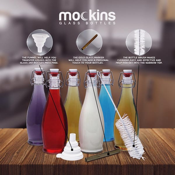 Mockins Set of 617 Oz Glass Bottle Set with Swing Top Stoppers