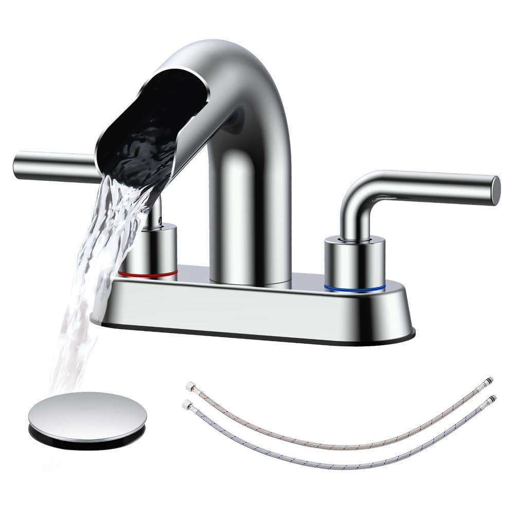 4 in. Bathroom Faucet Double Handle 3 Hole Waterfall Bathroom Sink Faucet w