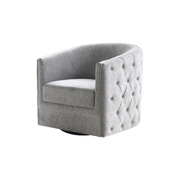 DEVON & CLAIRE Angelica Light Gray Tufted Fabric Swivel Chair