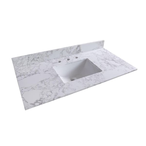 Tileon 43 in. W x 22 in. D Bathroom Engineered Stone Composite Vanity Top in White with Rectangular Single Sink