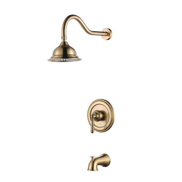 IVIGA Single Handle 1-Spray Tub and Shower Faucet 1.8 GPM with Brass Rough-in Valve Included and 16 in. Shower ARM in Gold
