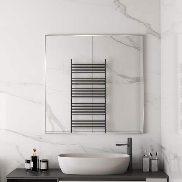 Klajowp 36 in. W x 36 in. H Large Rectangle Aluminum Alloy Framed Wall Mounted Bathroom Vanity Accent Mirror in Brushed Nickel