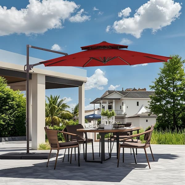 JEAREY 10 ft. Outdoor Patio Cantilever Umbrella with Tilt in Red