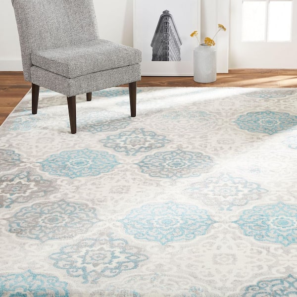 Boho Grey/Blue 3 ft. x 5 ft. Oriental Area Rug